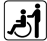 Rollstuhlfahrer und Schiebender symbolisieren Gehbehinderung