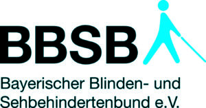 Schriftzug Bayerischer Blinden- und Sehbehindertenbund. e.V. inklusive Strichmännchen mit Langstock